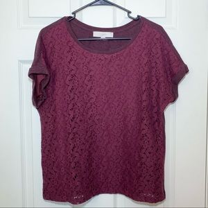 Loft Burgundy Short Sleeve Top Size M